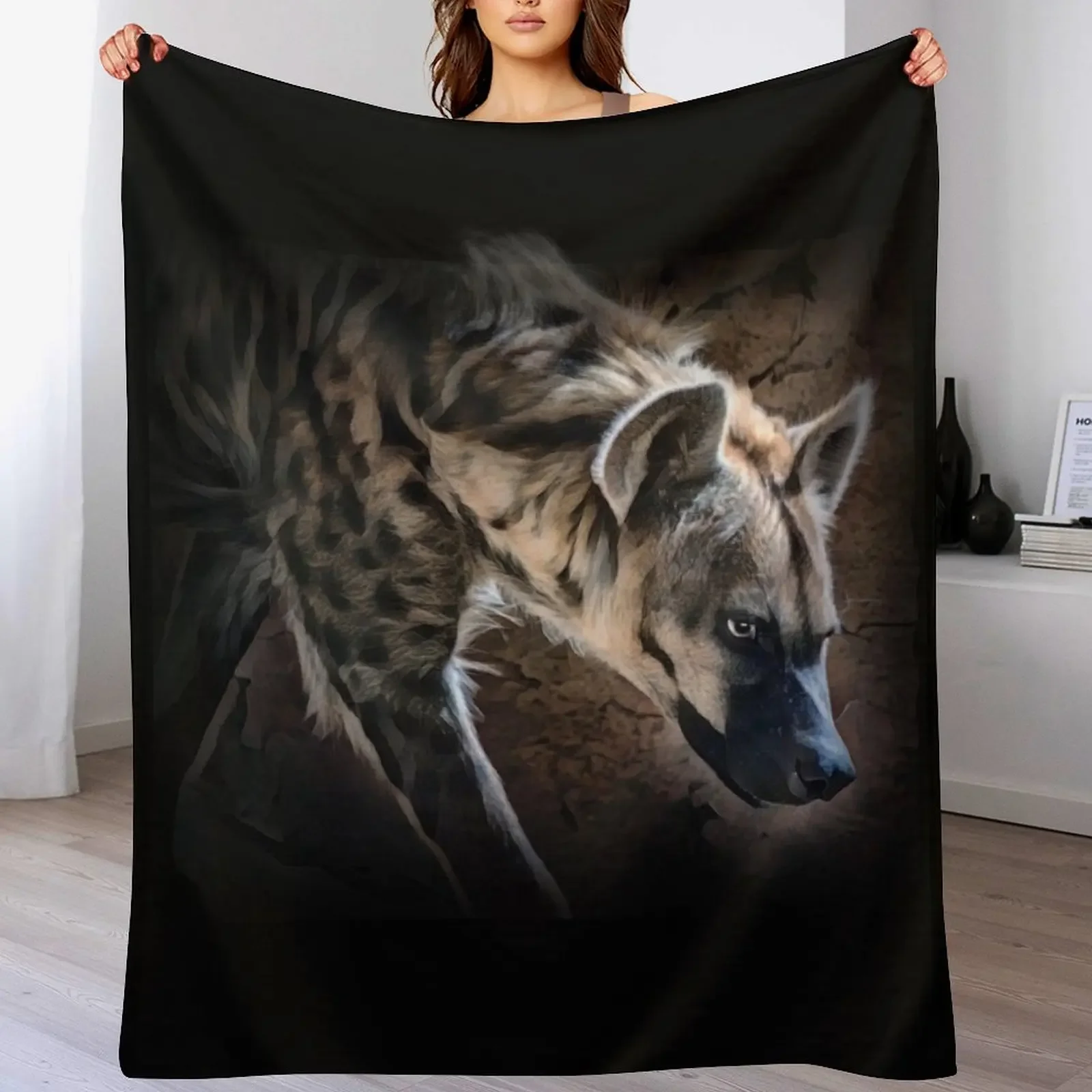

Spotted Hyena In Shadows Throw Blanket Shaggy Furry Soft Blanket for Bedroom Living Room