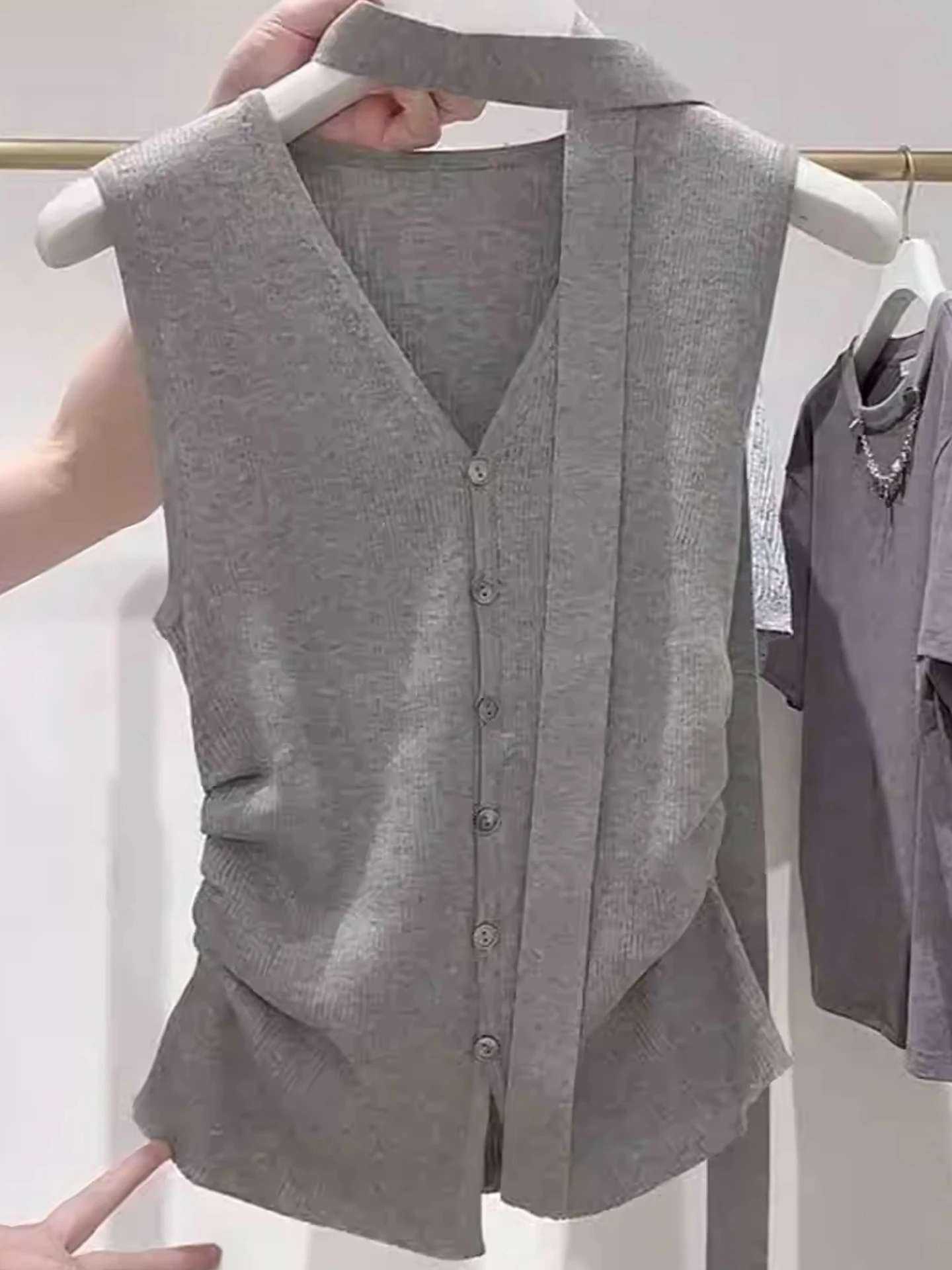 Comodo cardigan aperto lavorato a maglia in puro colore V-Ne Top estivo coreano Sle Dimagrante Svel delicato sulla pelle Unico e Attr...