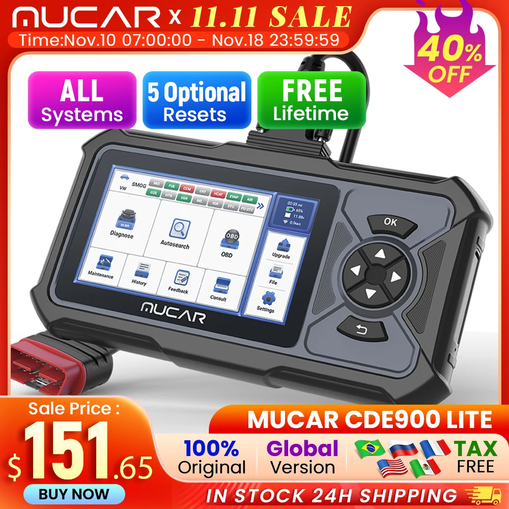 MUCAR CDE900 LITE Best Obd2 Scanner 2+32G Auto Car Diagnostic Tool Automotive Car Scanners Code Reader 5 Reset Full System Free