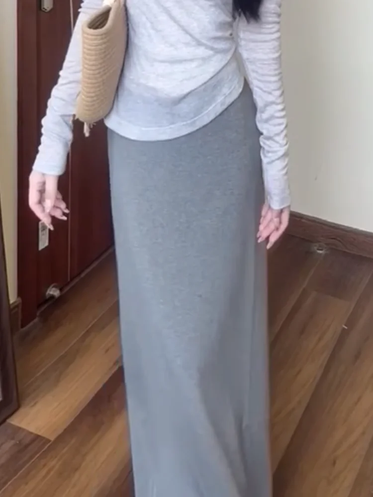 

ey Floor-Length Simple Straight Cut Skirt Comfortable Casual High Waist Versatile Spring Summer New Sle Commute Korean Sle