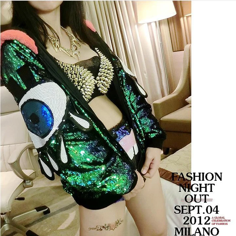 Autumn Winter Sequin Jackets Women Glitter Hooded Outfits Outerwear Singer Dancer Performance Costume Nightclub