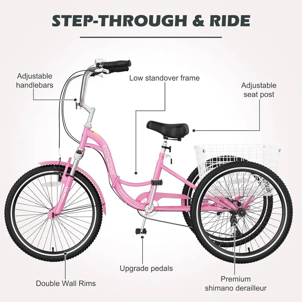 

7-Speed Adult Tricycle with Parking Brake Low Entry And Large Storage Basket for Men Women Elderly And Teens
