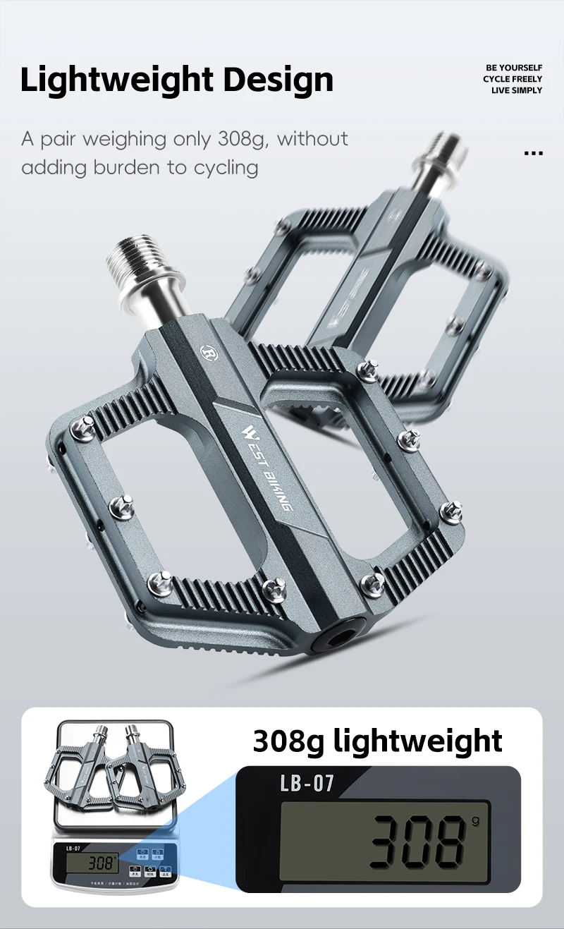 WEST BIKING Leichtgewichtige Fahrradpedale CNC Aluminiumlegierung Versiegelte 3-Lager Fahrradpedale Rutschfeste Flache Pedale Fahrradteile – Detail 5