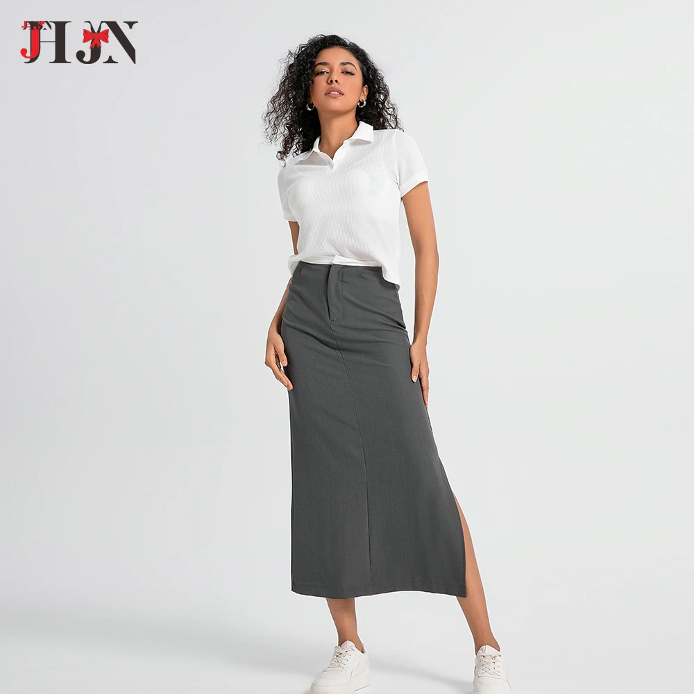 Jupe en satin taille haute pour femme, jupe polyvalente, jupe longue mince, tempérament élégant, gris, noir, irritations, mode, automne, nouveau