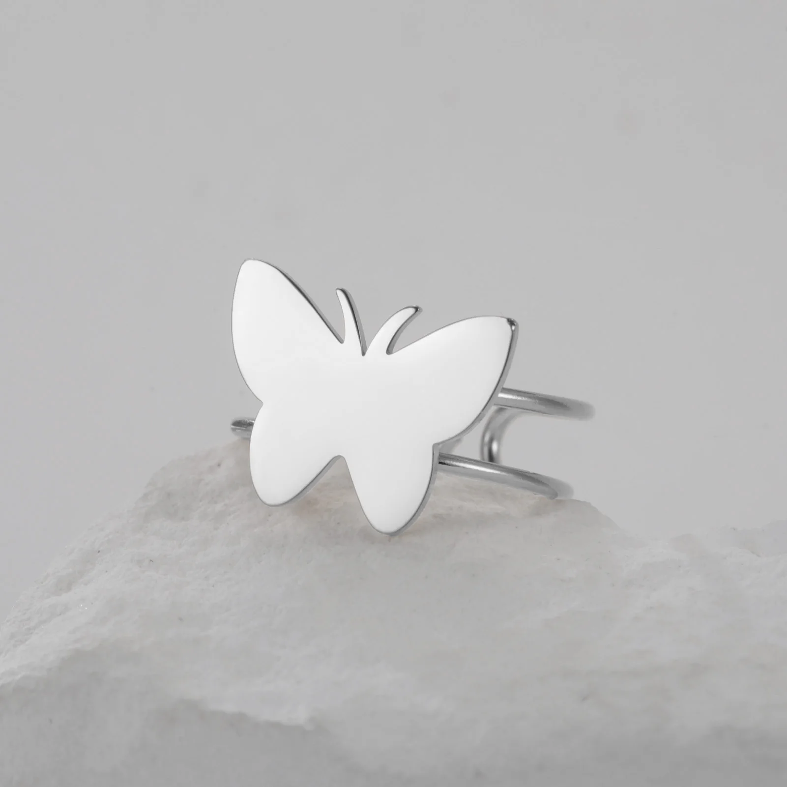 COOLTIME Schmetterling Offenen Frauen Ring Edelstahl Mode Einstellbare Finger Ring Schmuck Zubehör Großhandel Neue – Detail 4