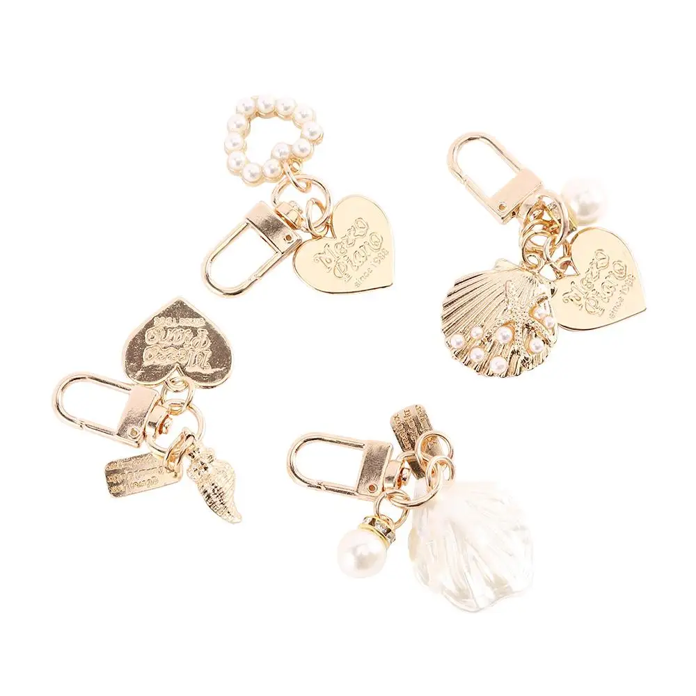 Love Letter Cute Pearl Fashion Gold Color Shell Conch Key Accessories Heart Key Ring Key Chain Bag Charms