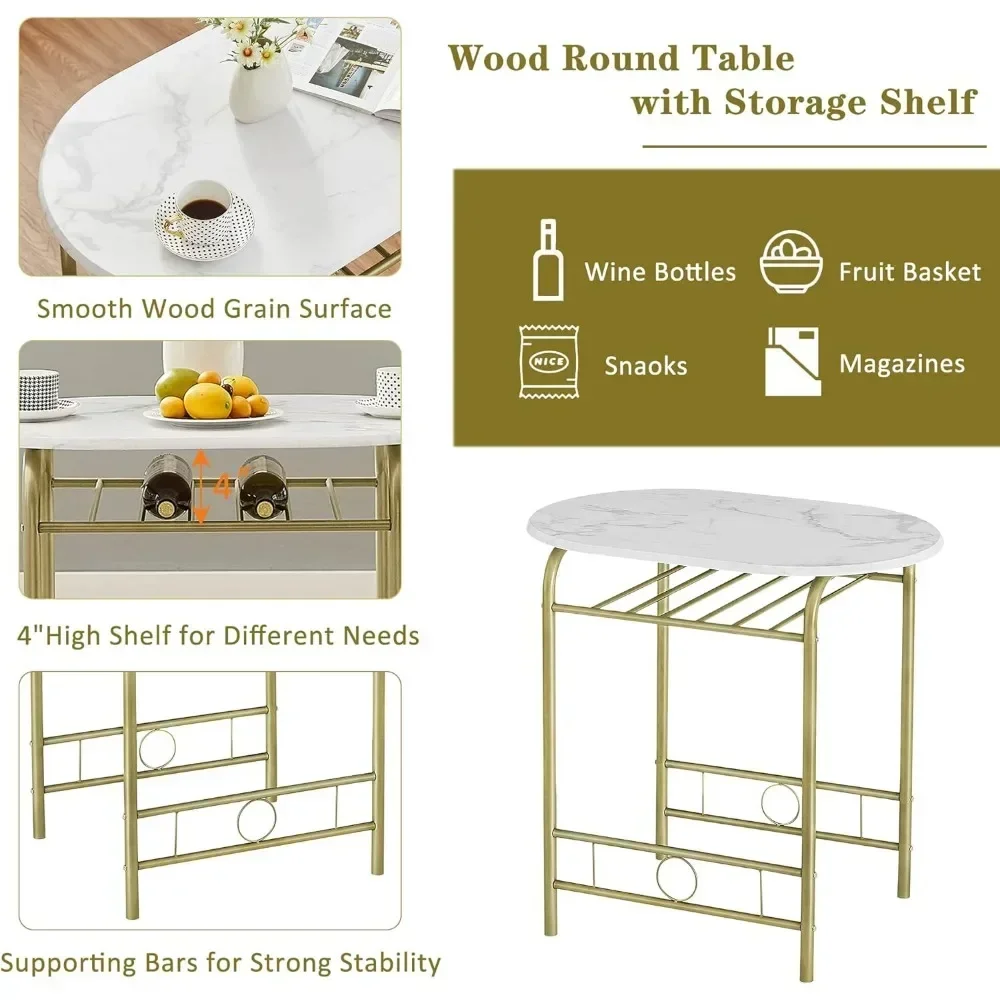 Conjunto de mesa de jantar redonda pequena de 3 peças para cozinha, centro de café da manhã, mesa de grão de madeira com rack de armazenamento de vinho, economiza espaço, 31,5