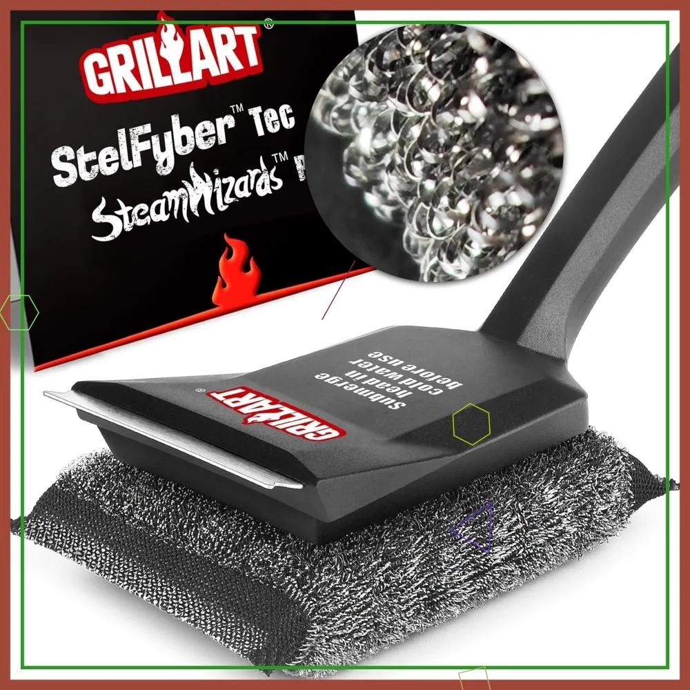 

Bristle-Free Grill Cleaner Brush with Replacement Head, Safe for Cast Iron & Stainless Steel Grates, Efficient BBQ Cleaning Tool