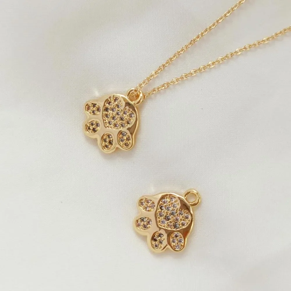 

Copper Plated Gold, 14K, Set with Zircon Cat Paw Prints, Pendant, Bracelet, Necklace, DIY Handmade Jewelry Accessory Material