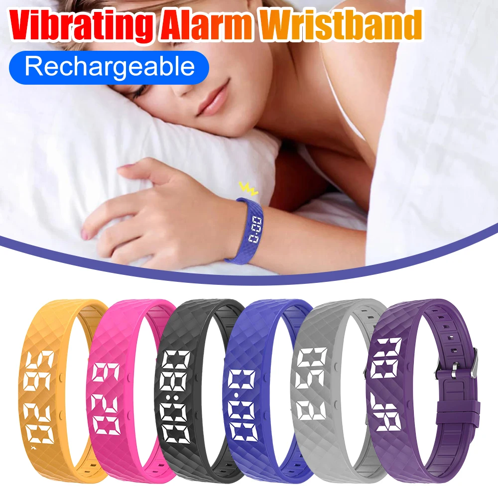 Vibrating Alarm Wristband Waterproof Silent Vibration Alarm Watch Rechargeable 45-Day Battery Life for Deepsleepers Elderly