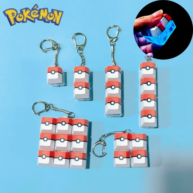 Cute Anime Pokeball Light Up Fidget Keychain, Mini Mechanical Switch Clicker Stress Relief Toy Key Ring for Collectors