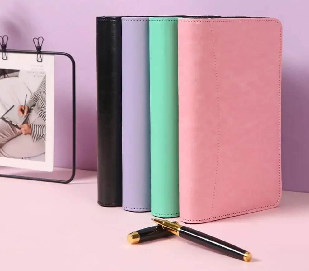 Stationery Zip Bag Color Leather Paper DIY Binder Planner School Notebook Diary PU Agenda Cover