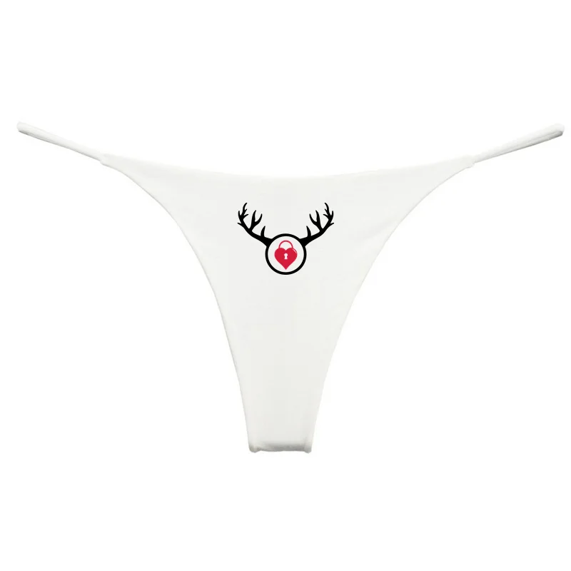 Cuckold Antlers Red Lock Print Thong for Women Cute Underwear Double Layer Thin Strap Seamless Ladies Girl Panties Gift for Her