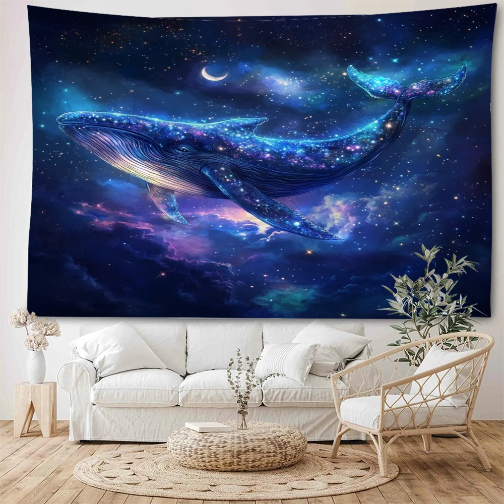 Dreamy Whale Starry Sky Colorful Whale Dolphin Decorative Tapestry Bohemian Hippie Wall Decorative Tapestry
