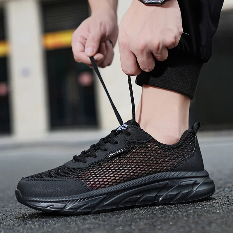 Casual Sneakers Men Shoes 2024 Spring Low-top Non-slip Men's Jogging Shoes Trendy Solid Color Men's Mesh Shoes Big Size 39-48