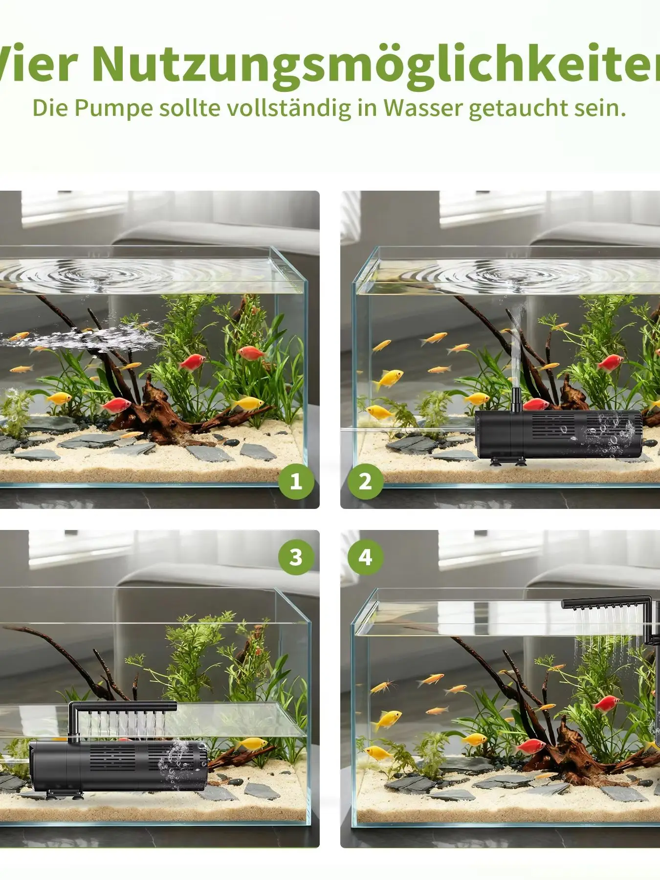 Aquarium Innenfilter mit UV-Sterilisator & Timer 5-in-1 Filterpumpe mit Belüftung & Regendusche 800 L/H 12W Leise für Süß- & Meerwasser geeignet für 60–150L Aquarien