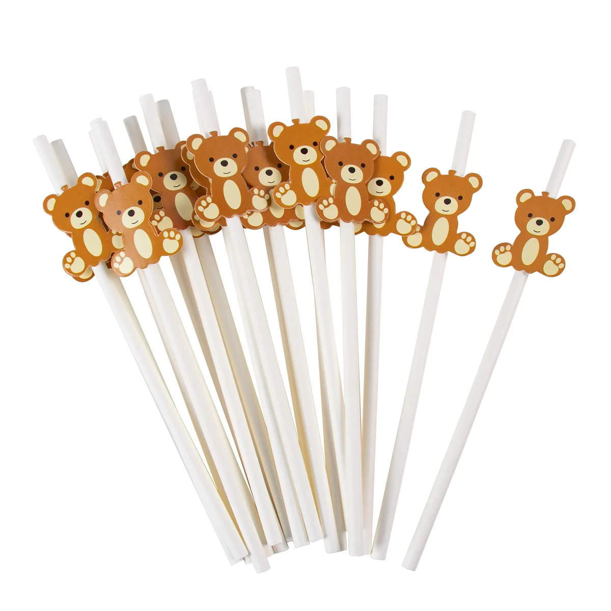 10-30pcs Brown Bear Paper Straws Little Cutie Bear Disposable Drinking Straws Baby Shower boy girl first birthday party