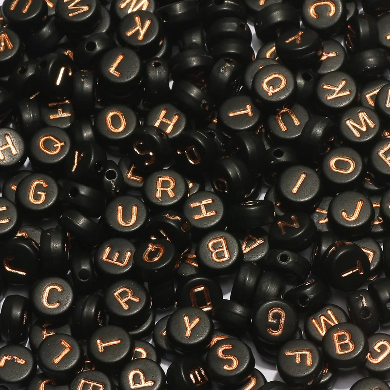 100-500pcs/Lot 4x7mm Black Round Acrylic Beads Rose Gold Color Letters Loose Beads For Jewelry Making DIY  Earrings Accessories