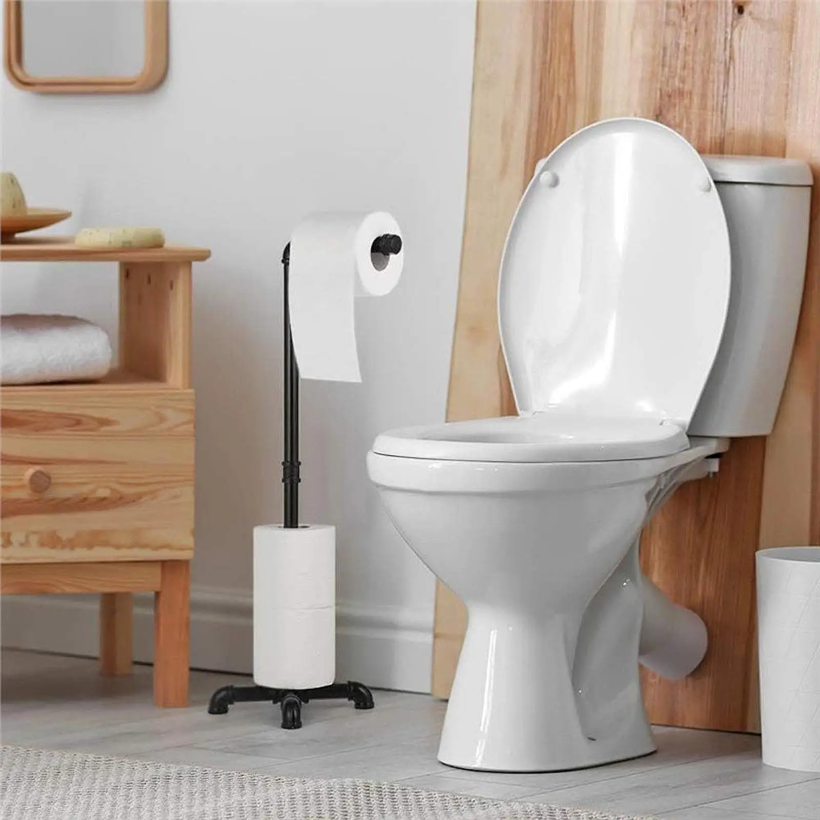 Toilet Paper Holder Stand Metal Black Toilet Paper Roll Holder Stand Dispenser Pedestal Toilet Paper Stand for Bathroom Kitchen