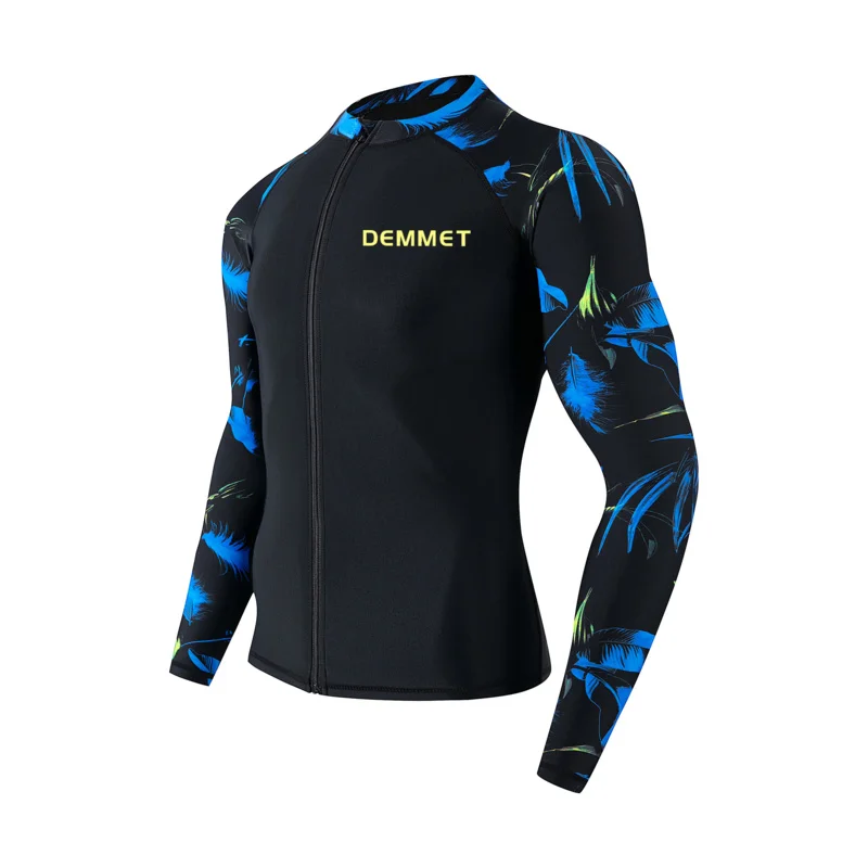 DEMMET Men UPF 50  Zipper Rash Guard, Water Surfing Long Sleeve Swimsuit, UV/Sun Protection Swim Shirts Wetsuit Top Drop Shippin