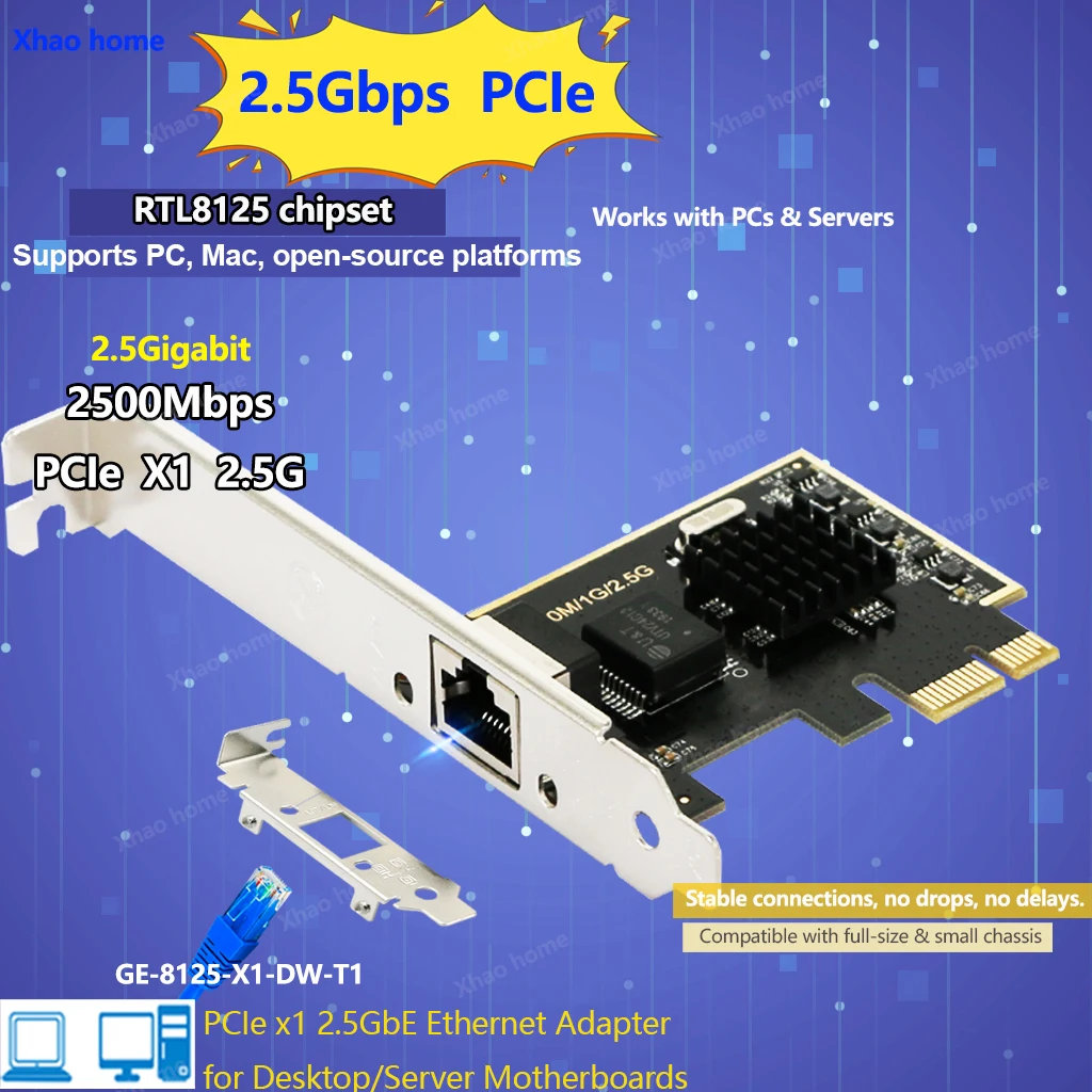 

Беспроводная сетевая карта 2500 Мбит/с, адаптер PCI-E к RJ45, 2,5 Гбит/с, Ethernet, проводной контроллер PCI LAN, сетевая карта для ПК Win7/8/10/11 8125