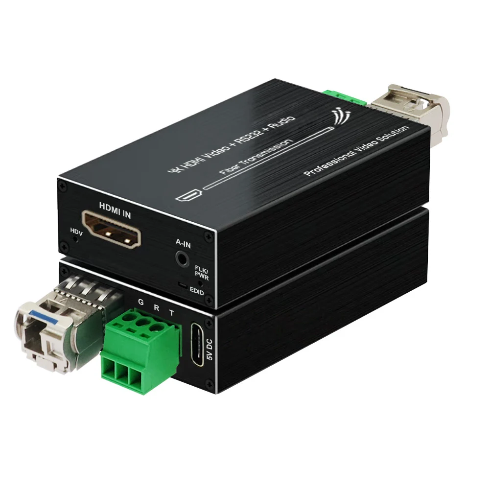 4K HDMI/DVI Fiber Optic Extender, 20km Range, Supports RS232, External Stereo Audio