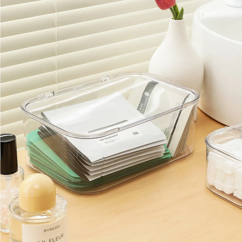 Caja de almacenamiento de cosméticos acrílica transparente con tapa, impermeable, a prueba de polvo, organizador de maquillaje de joyería para el