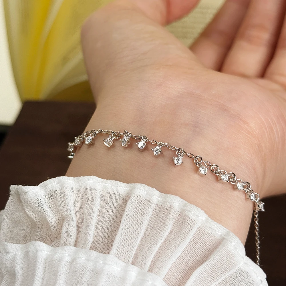 Onnelik 2mm All Moissanite Tennis Bracelet S925 Sterling Silver 18K Gold Plated Sparkling Hand Chain Jewelry Gift for Women
