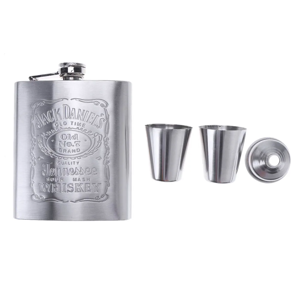 8oz Portable Pocket Hip Flask Outdoor Travel Stainless Steel Whisky Flask Drink Alcohol Container Flagon Vodka Wine Bottle Set