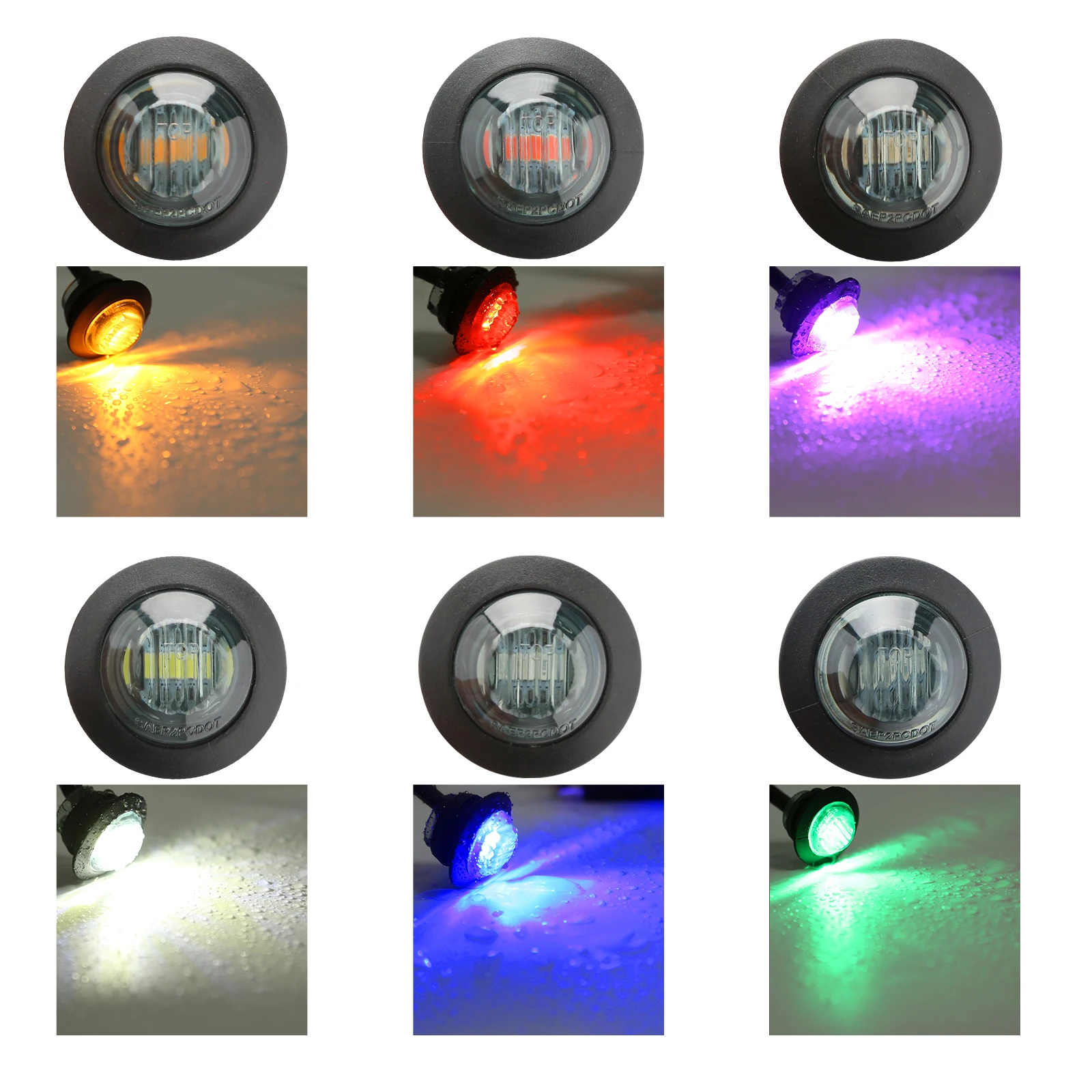 10PCS 3/4 Inch Round LED Side Marker Clearance Car Lights Front Rear Signal Lamp Indicators Waterproof for Truck Trailer boat