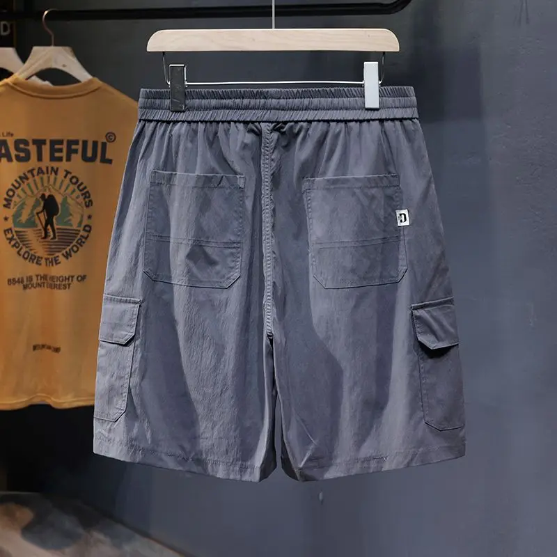 Summer New Fashionable Men's Workwear Shorts Pure Color Loose Simple Couple Style Drawstring Five-Quarter Casual Pants