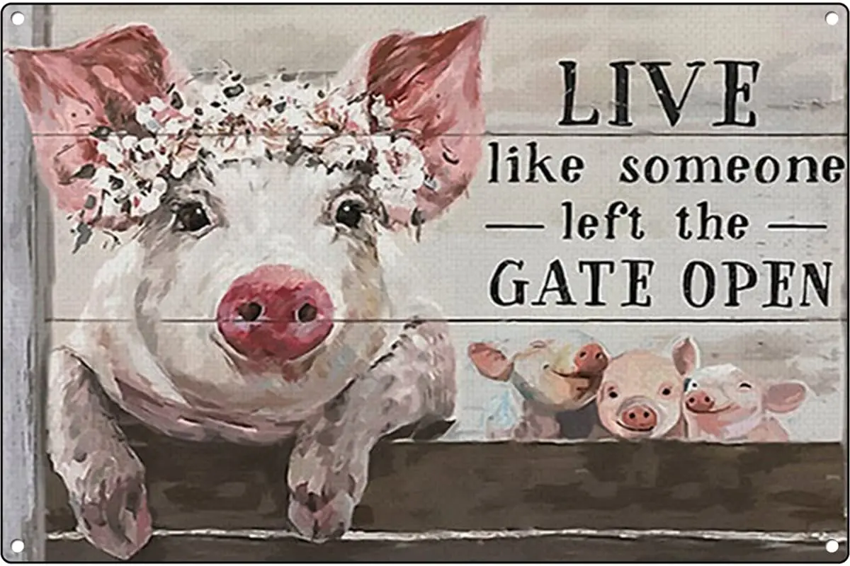 Graman Live Like Someone Left Gate Open Print Canvas Wall Art Poster, Farmhouse Painting Canvas, Canvas Pigs Art, Flower Poster,