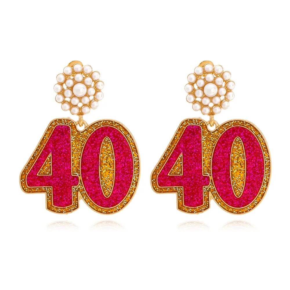 Cute Pearl Enamel Birthday Digital Pendant Earrings Oil Drip Colorful Digital Earrings Earrings Women