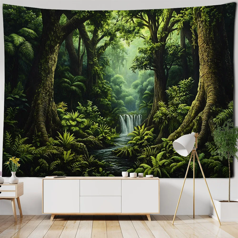 Psychedelic jungle tapestry tropical rainforest hippie wall hanging cloth living room bedroom dormitory decoration background