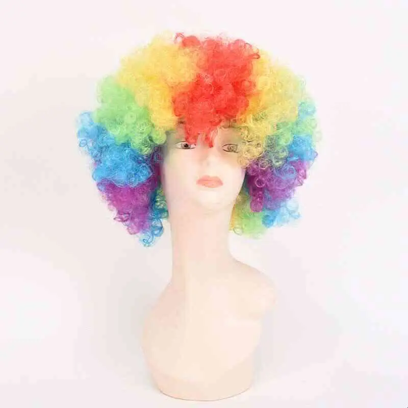 Rainbow Party Explosion Head Wig Clown Halloween Cosplay Fan Wig Cleanfit Style Low Waist PVC Material for Middle-aged Women