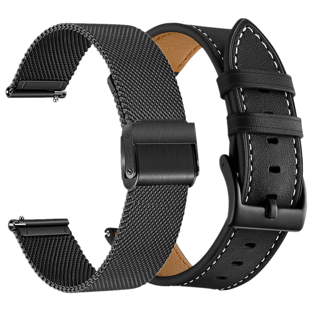 

For 2020 Samsung Galaxy Watch 3 45mm 41mm Band 20mm 22mm Quick Release Leather And Mesh Metal Sets Strap For Active2 40mm 44mm