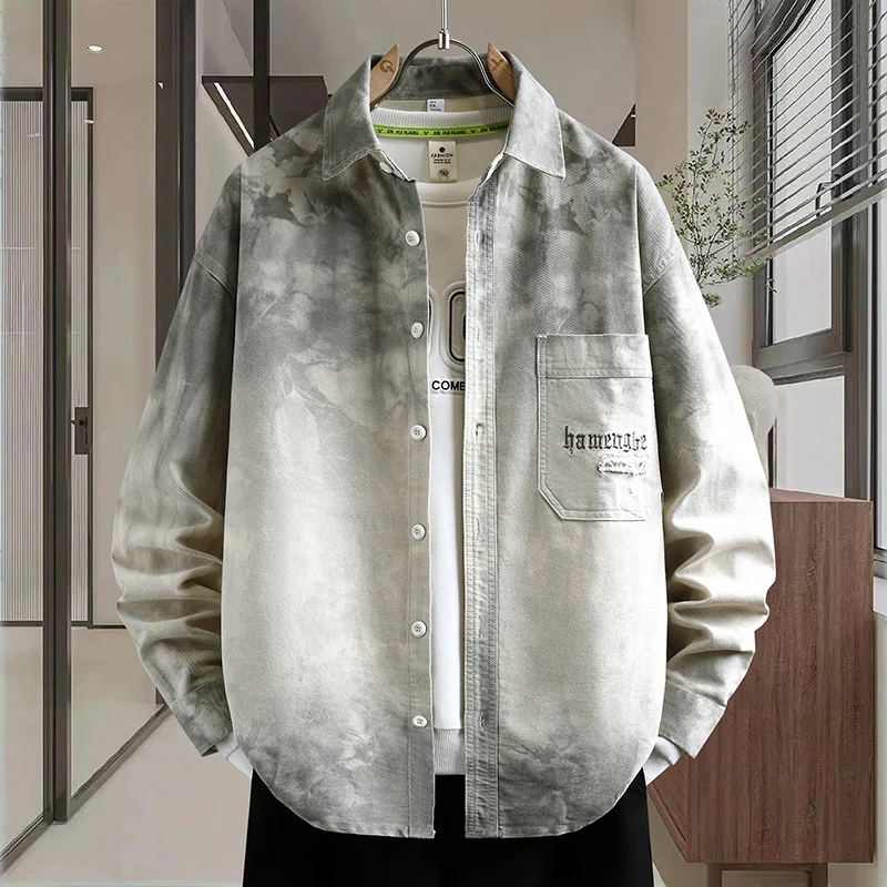 

Men's Long Sve Tie Dye irt Youth adient Color Blo Casual Faion Cotton irt Jaet Spring Autumn New Sle