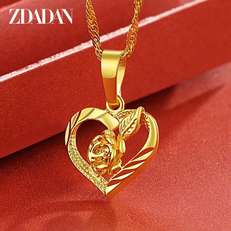 ZDADAN 925 Sterling Silver Gold Heart Necklace Chains For Women Fashion Jewelry