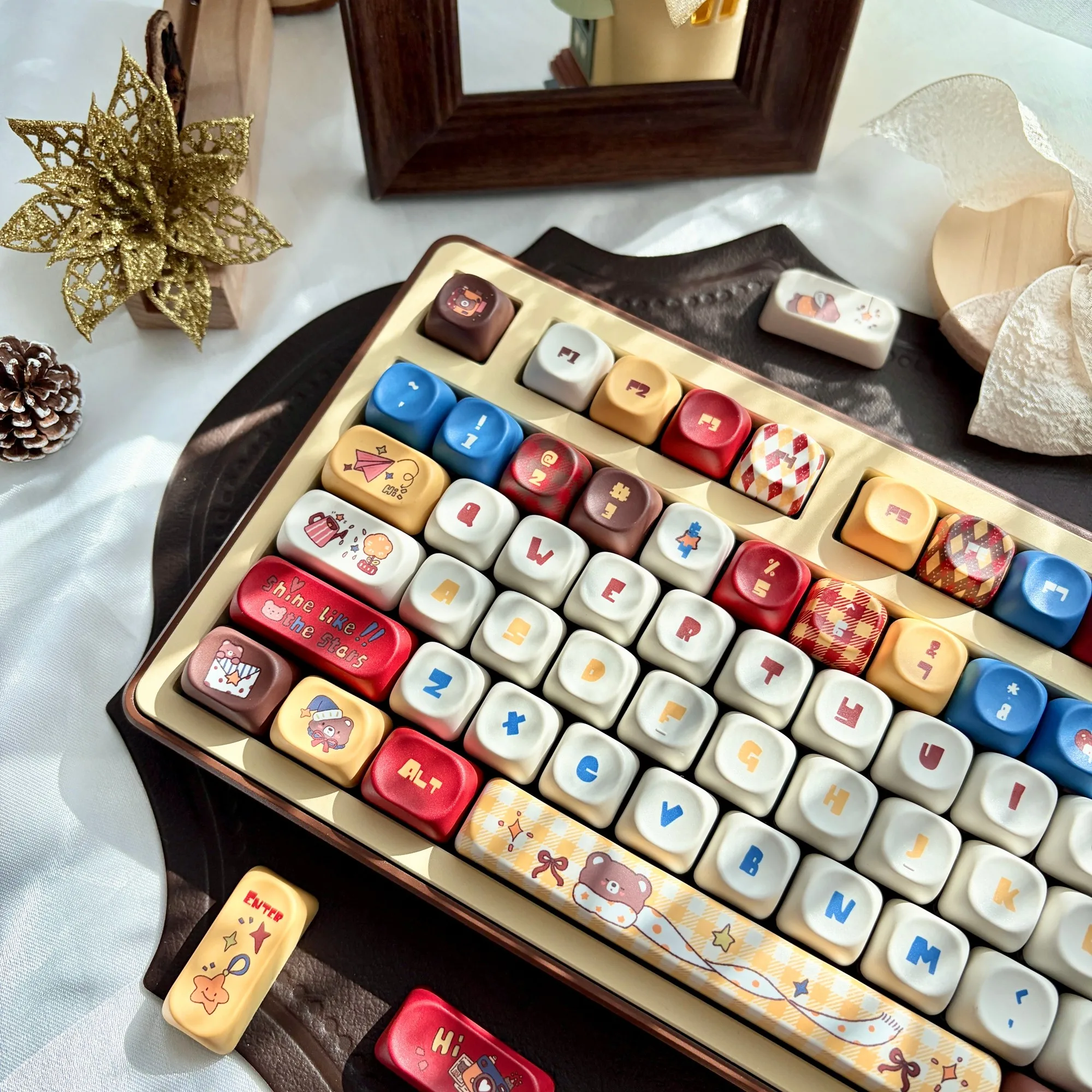 MAIMOOO Little Bear Diary Keycap MOA Profile 97/118 Keys PBT Custom Cartoon Cute Keycaps for DIY Mechanical Keyboard Bagged