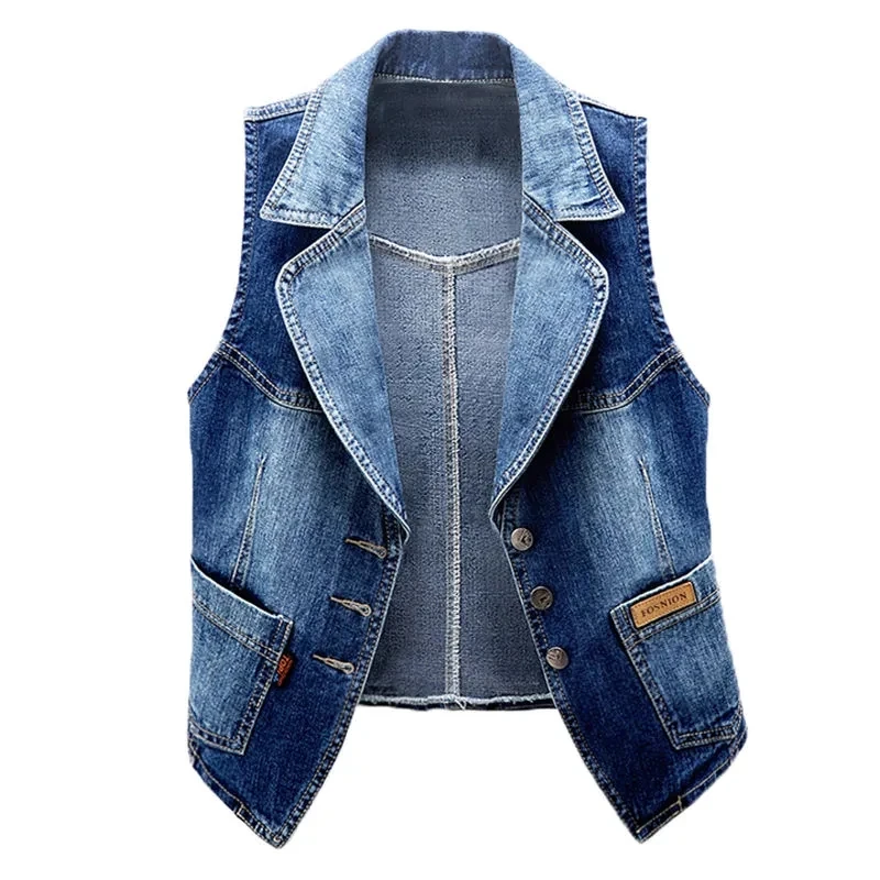 

Vintage Denim Waistcoat Jacket 5XL Women's 2024 New Spring Autumn Sleeveless Coat Single Breasted Female Short Vest Outwear Tops