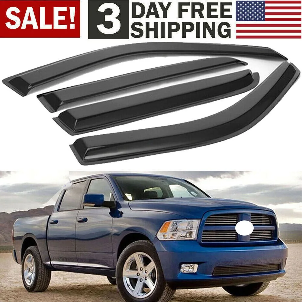 

For 2009-2018 Dodge Ram 1500 Crew Cab Window Visors Vent Rain Guards Deflector