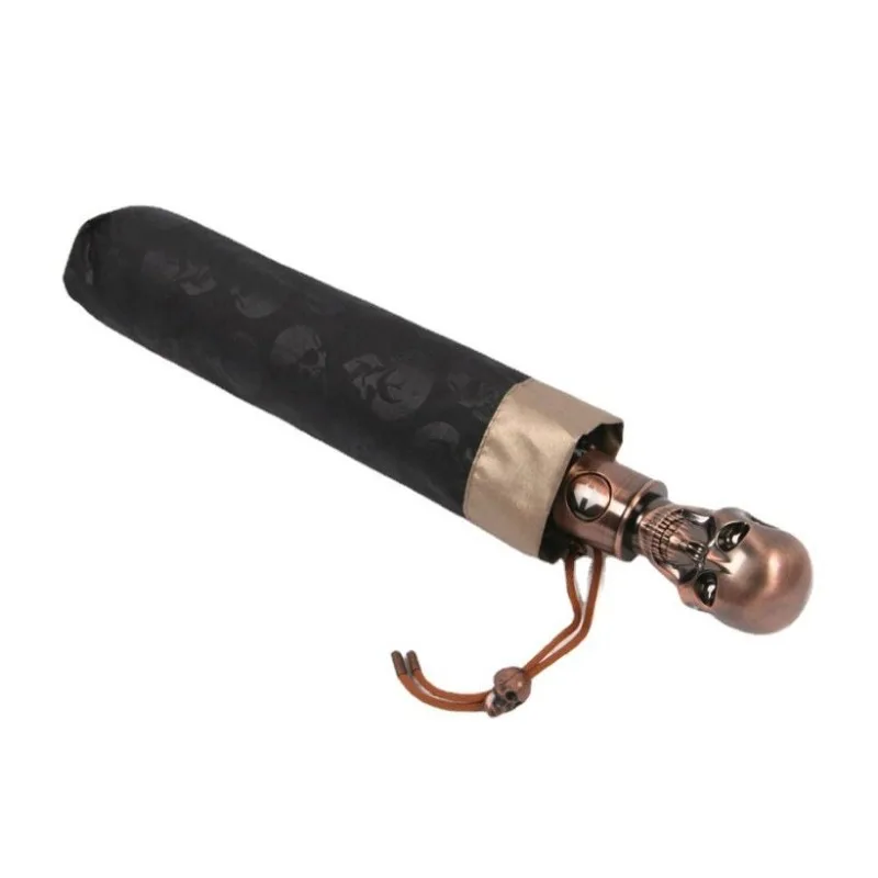 Creative Personality Skull Handle Folding Umbrella Fully Automatic Strange Weird Sunny And Rainy Dual Use Short Handle Umbrella