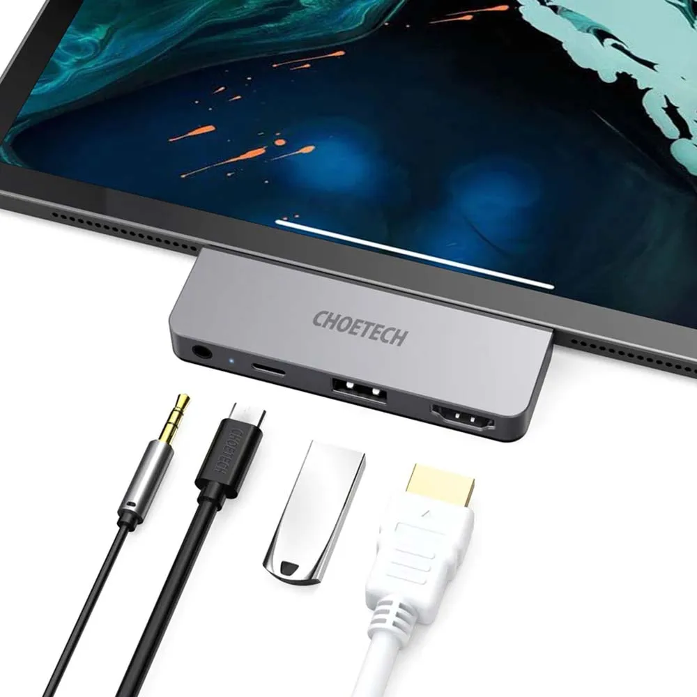 Choetech for iPad Pro USB C Hub 4-In-1 Type-C to HDMI-compatible Adapter 3.5mm Audio for Macbook Laptop/Samsung Galaxy