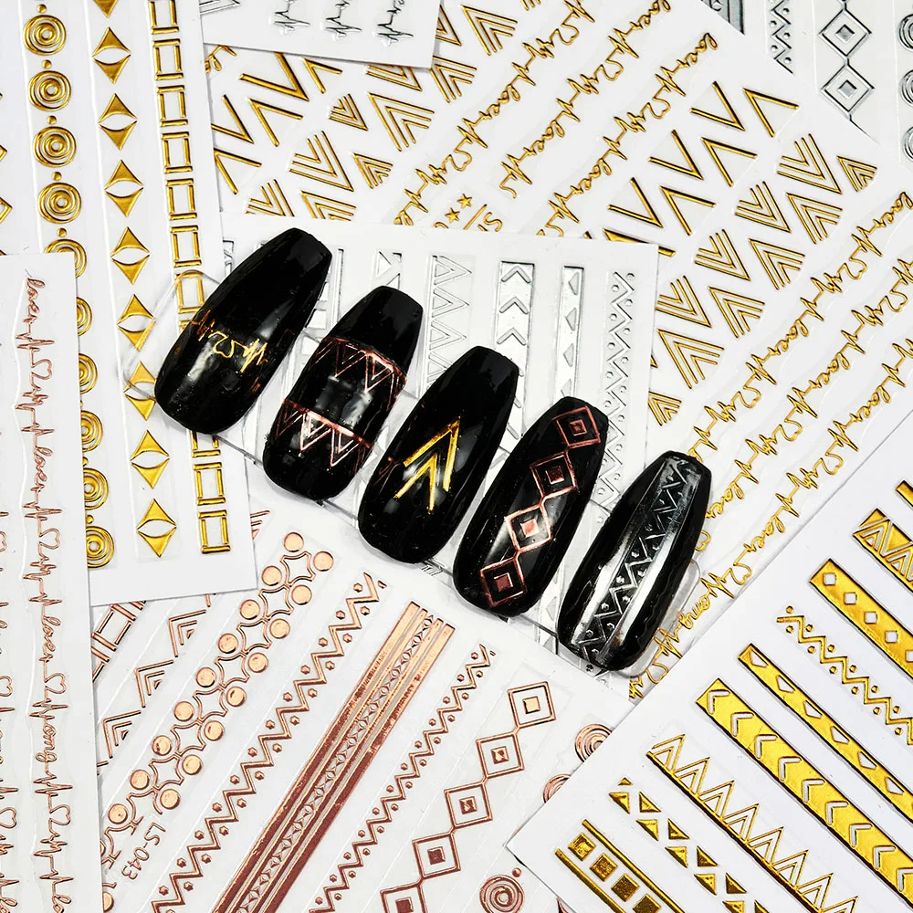 

1PC Lines Stripe 3D Nail Sticker Silver/Gold Geometric Self Adhesive Slider Striping Tape Nail Foil Decals Transfer Stickers NK1