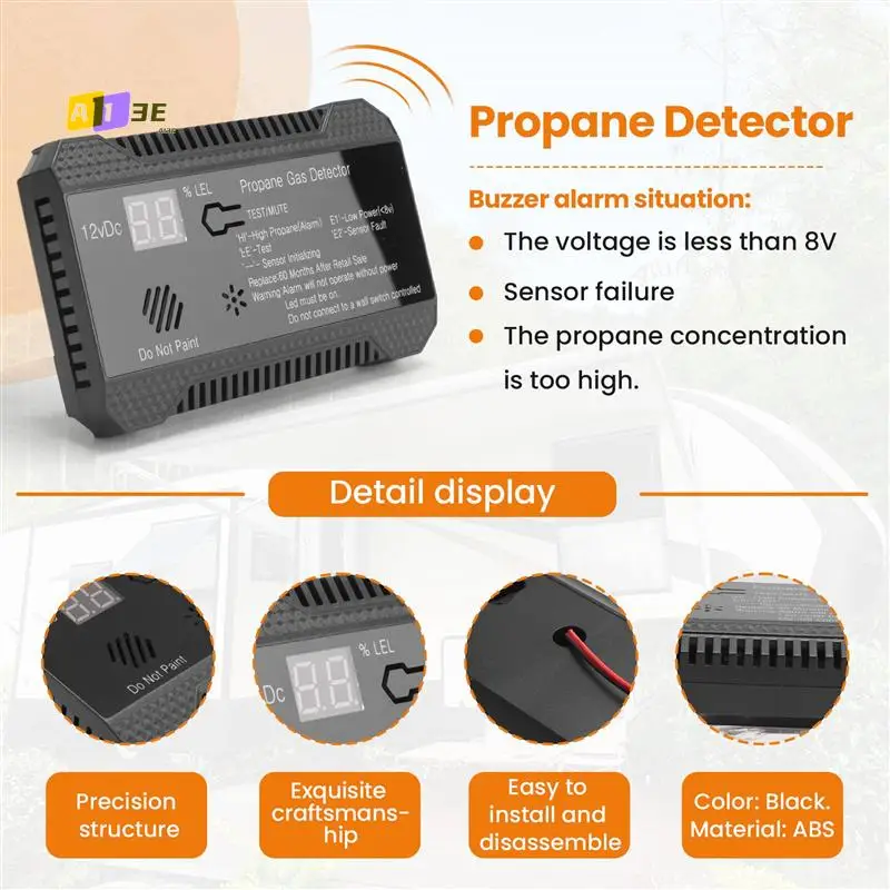 A13E-البروبان 12 فولت غاز البترول المسال مستشعر الغاز الطبيعي تسرب إنذار 85DB صفارة الإنذار لسيارة RV المنزل الرقمية اختبار البروبان متر