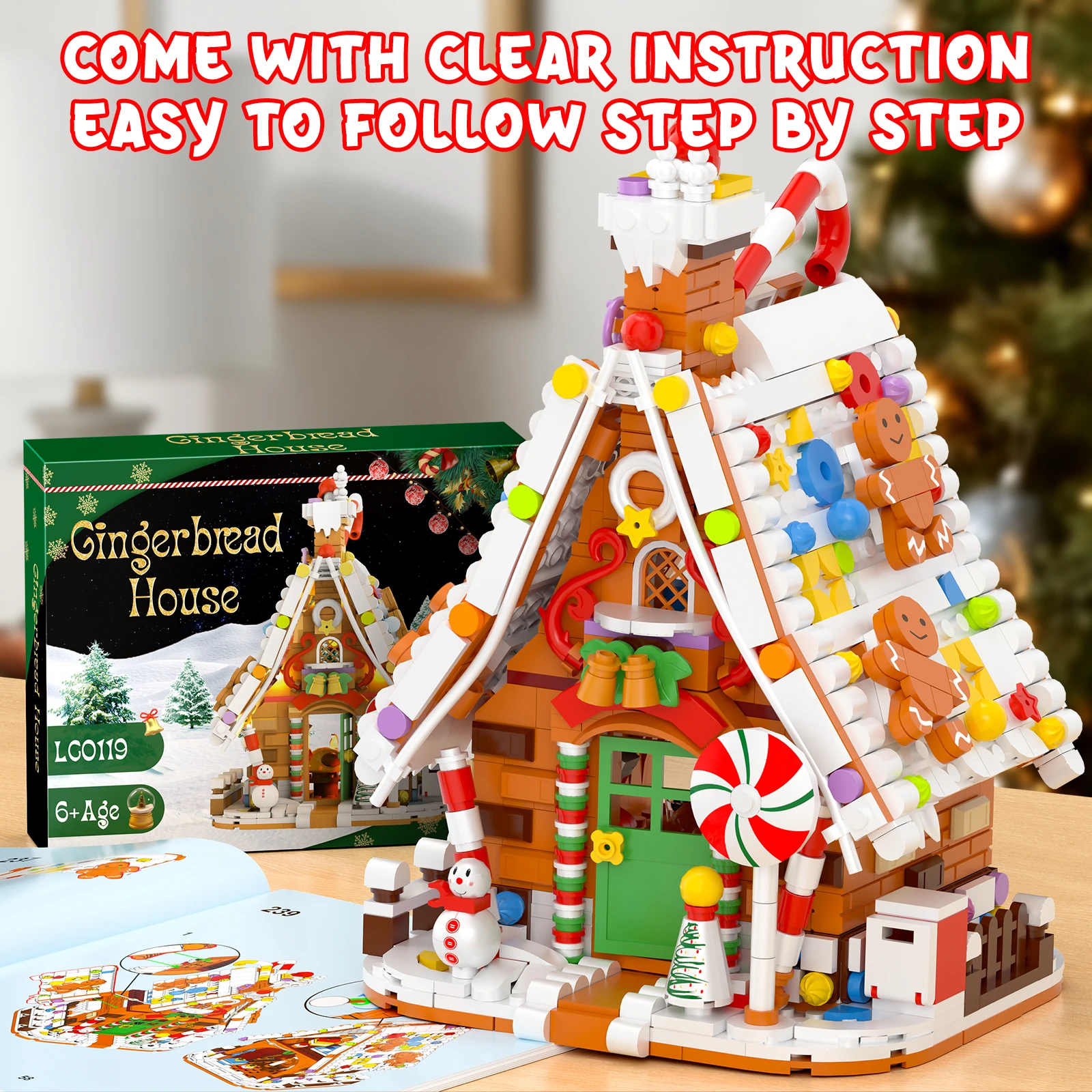 Conjunto de blocos de construção de casa de gengibre - Kit de decoração criativa de férias, diversão para atividades familiares, presente de Natal para crianças e adultos,