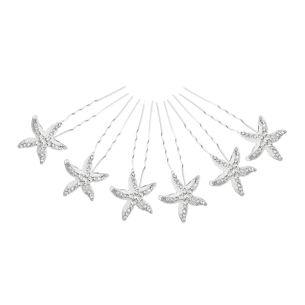 

6pcs Wedding Hair Clips Rhinestone Star Crystal Brides Hair Jewelry U-Shaped Design Beach Wedding Headpiece Party Bridal