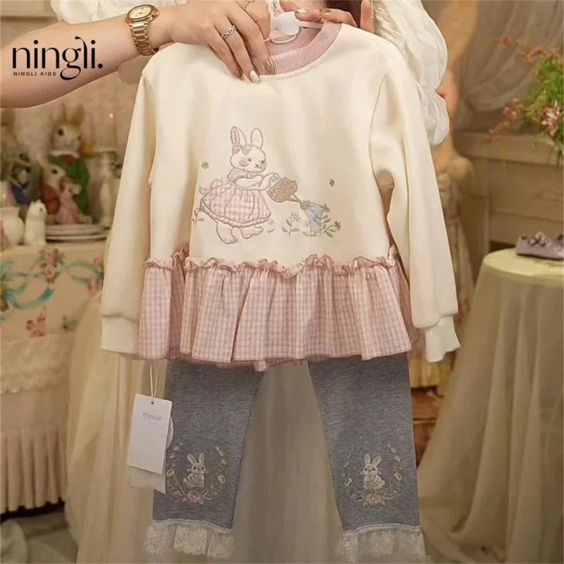 

Girls Cartoon Sweatshirt Set Spring and Autumn New Baby Girl Embroidered Top Leggings Two-piece Set Trendy