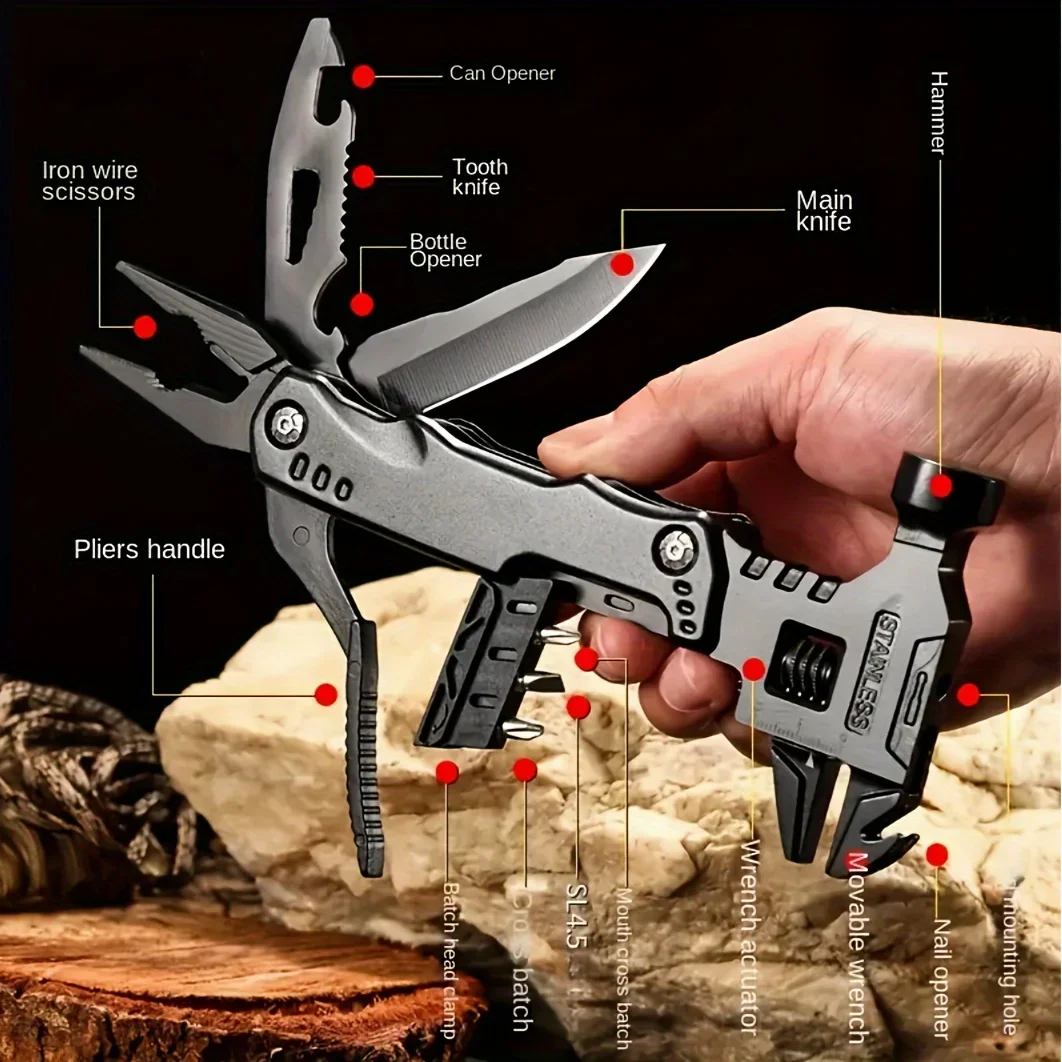 Adjustable Wrench Multitool Hammer For Survival, All In One Multitools Pliers Survival Tools For Outdoor Camping