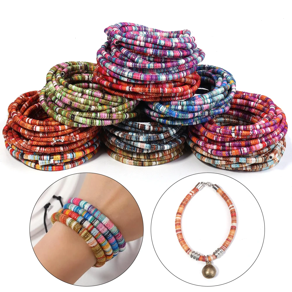 Cordons de Style ethnique de 6mm, 5 mètres/lot, corde ronde en fil doré pour la fabrication de bijoux, corde colorée, fournitures de collier et de bracelet à bricoler soi-même